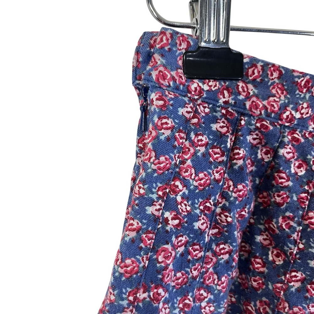 Vtg Pleated Mini Skirt Women's Sz 14 Floral Roses Multi Pink Blue Side‎ Zip - Picture 4 of 6
